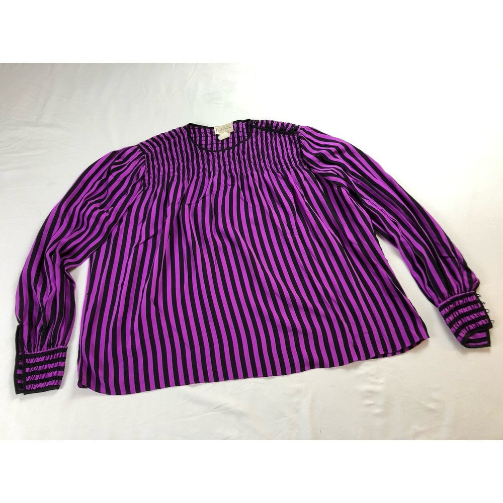 Vintage Mary McFadden for Jack Mulqueen Silk Blouse Skirt Set Purple Black Sz 8 - Picture 2 of 12